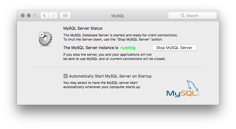 MySQL Install window